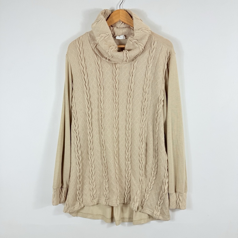 Simple Suzanne‎ Betro Cowl Neck Sweater Womens Large Beige Coastal Grandma Hygge